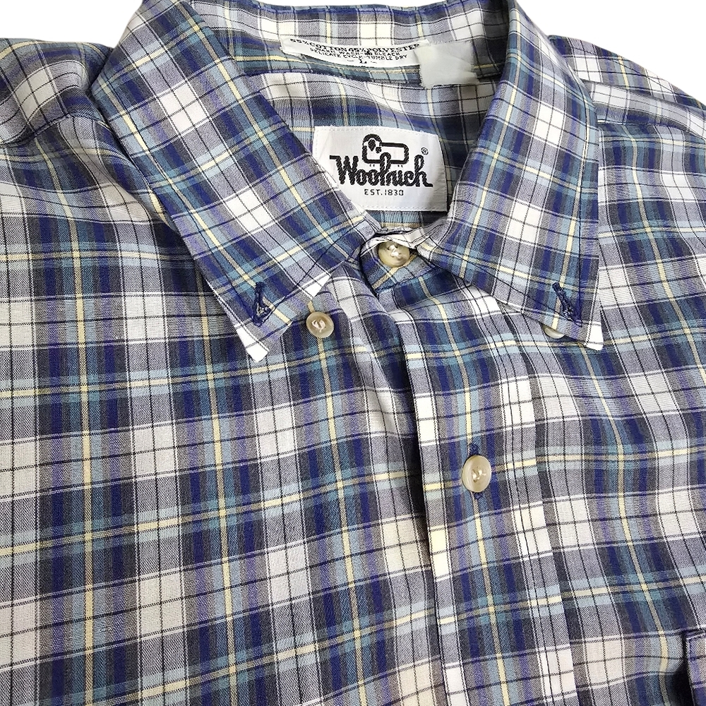 Woolrich Mens Plaid Single Breast Pocket Button Down Dress Shirt Size Large
